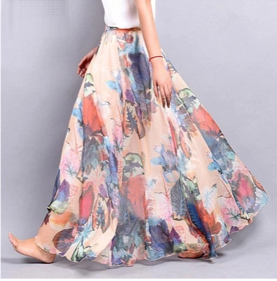 Chiffon Floral Midi Skirt for Women