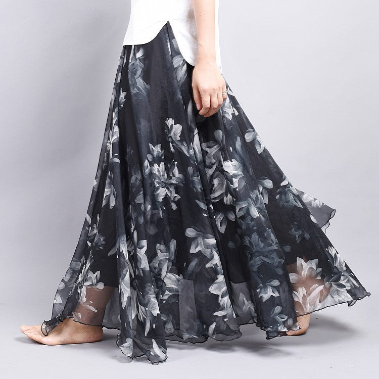 Chiffon Floral Midi Skirt for Women