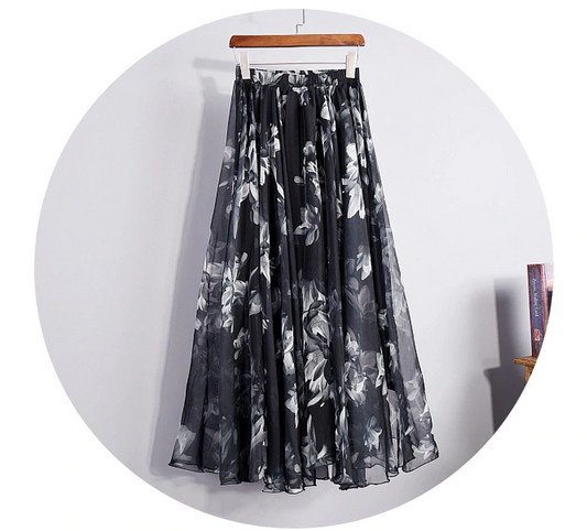 Chiffon Floral Midi Skirt for Women