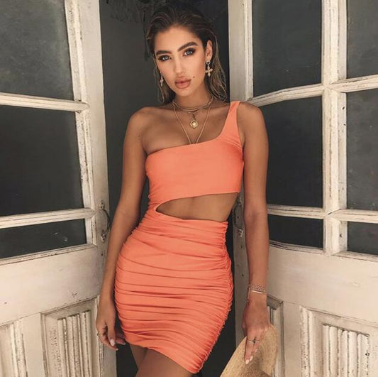 One-Shoulder Bodycon Dress with Crop Top Design